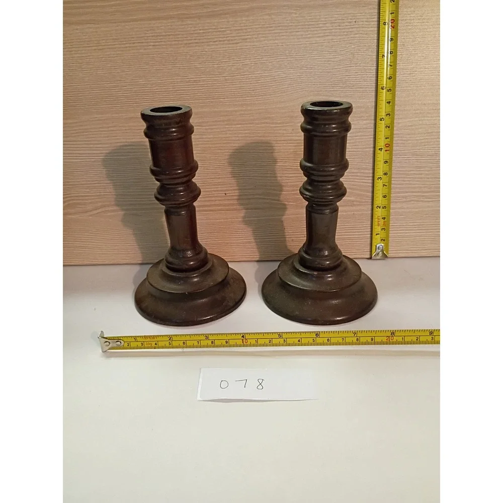 Vintage UCC Turned Wood Candlestick Holders Pair Dark Brown Traditional Decor - Picture 3 of 3
